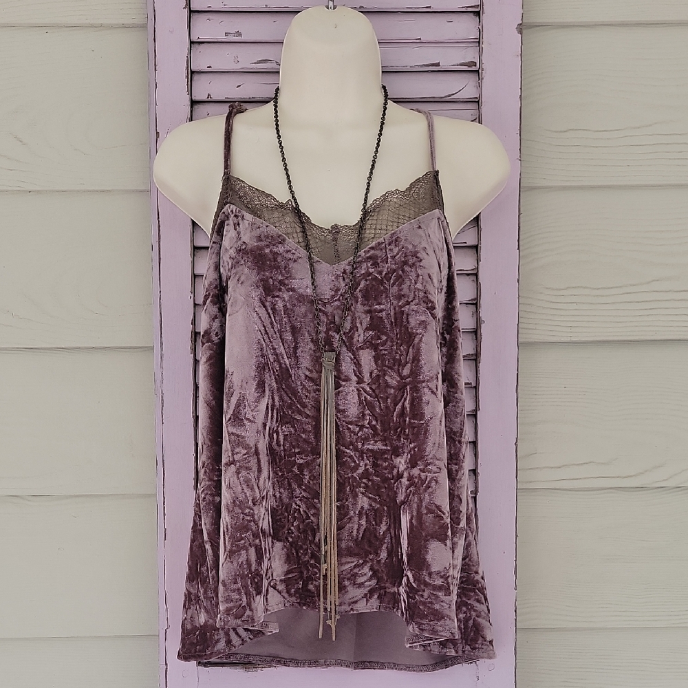 NWOT 💗 Stunning PORTER COLLECTIVE Sleeveless Velvet Boho Camisole Only Purple M